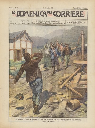 Ein tragischer Vorfall am 14. des Monats unter italienischen Arbeitern bei den Simplon-Arbeiten von Achille Beltrame
