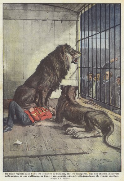 Ein Trunkenbold, bewacht von wilden Tieren von Achille Beltrame