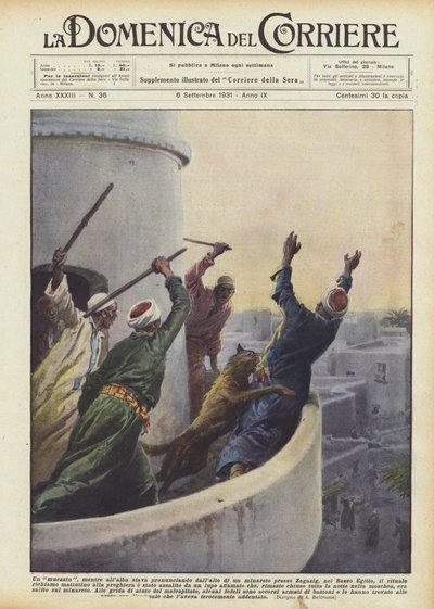 Ein Muezzin, der bei Tagesanbruch von einem Minarett bei Zagazig rief? von Achille Beltrame