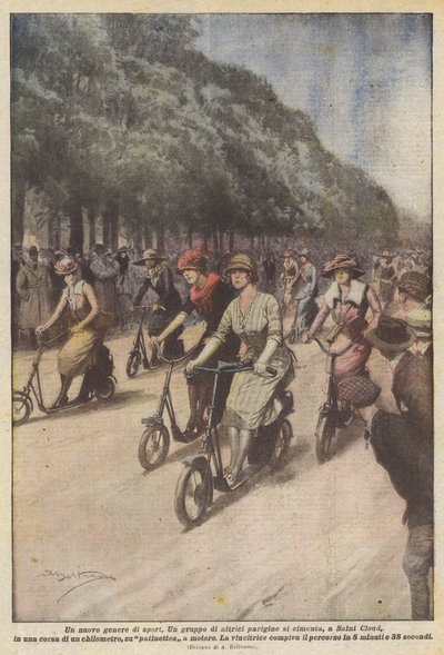 Eine neue Art von Sport, eine Gruppe Pariser Schauspielerinnen versucht sich in Saint Cloud an einem Rennen von Achille Beltrame