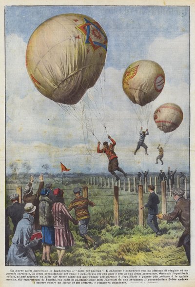 Ein neuer amerikanischer Sport in England, der Ballonsprung von Achille Beltrame