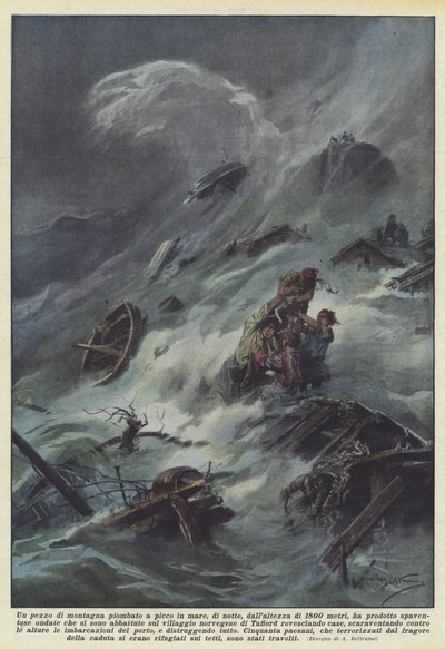 Ein Stück Berg stürzte nachts aus 1800 Metern Höhe ins Meer von Achille Beltrame