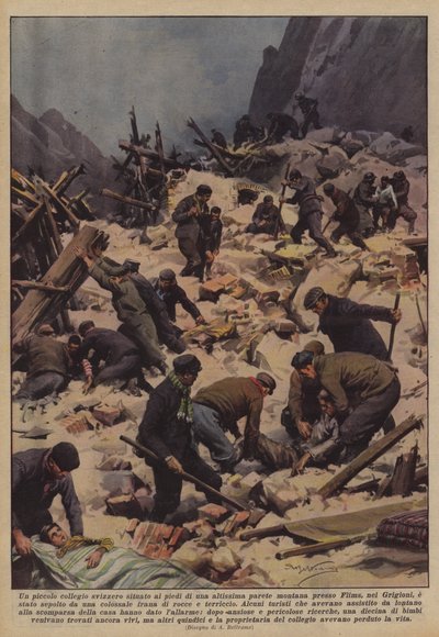 Ein kleines Schweizer Internat am Fuße einer hohen Bergwand bei Flims? von Achille Beltrame