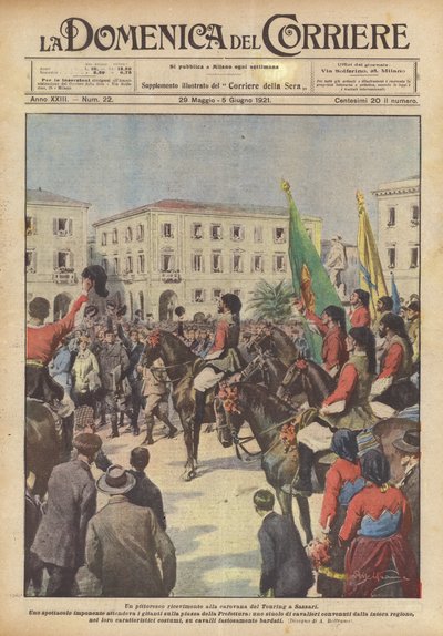 Ein malerischer Empfang der Touring-Karawane in Sassari von Achille Beltrame
