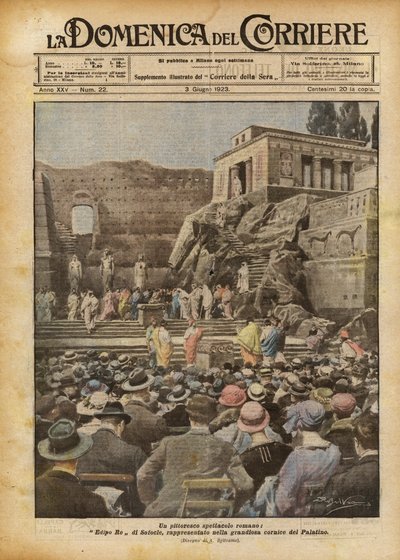 Ein malerisches römisches Schauspiel, Ödipus Rex von Sophokles, aufgeführt im grandiosen Rahmen des Palatins von Achille Beltrame