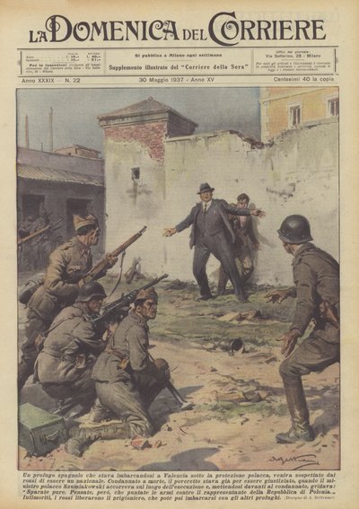 Ein spanischer Flüchtling, der sich in Valencia unter polnischem Schutz einschiffte... von Achille Beltrame