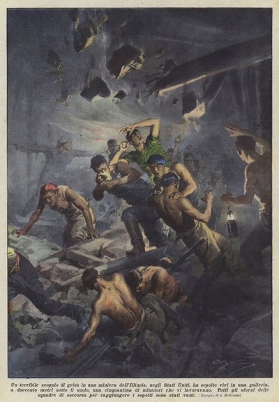 Eine schreckliche Grubengasexplosion in einer Mine in Illinois, USA, hat viele lebendig begraben von Achille Beltrame