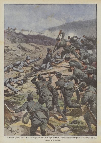 Eine bestrafte Falle, aus den Schützengräben heraus für eine falsche Kapitulation der Österreicher, unsere Truppen von Achille Beltrame