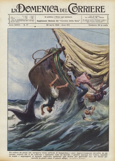 Ein Fischersegler, der in der Nähe der Insel Lampedusa segelte, wurde plötzlich getroffen von Achille Beltrame