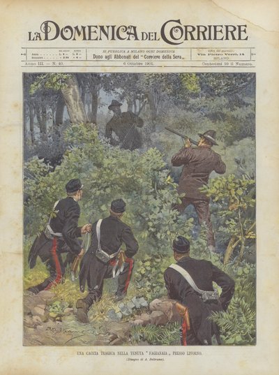 Eine tragische Jagd im Anwesen Fagianaia bei Livorno von Achille Beltrame