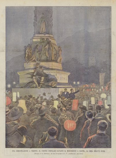 Eine Demonstration in Trient, der Volkszug vor dem Dante-Denkmal am Abend des 11. des Monats von Achille Beltrame
