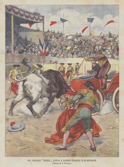 Eine originelle Stierkampfveranstaltung in Biarritz (Frankreich) am 29. September von Achille Beltrame