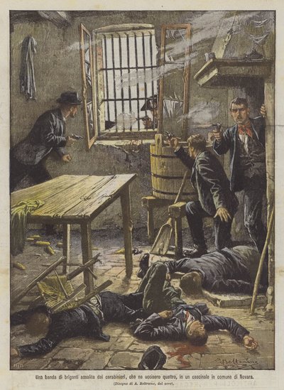 Eine Bande von Banditen von Carabinieri angegriffen, die vier von ihnen töteten, in einem Bauernhaus in der Gemeinde Novara von Achille Beltrame