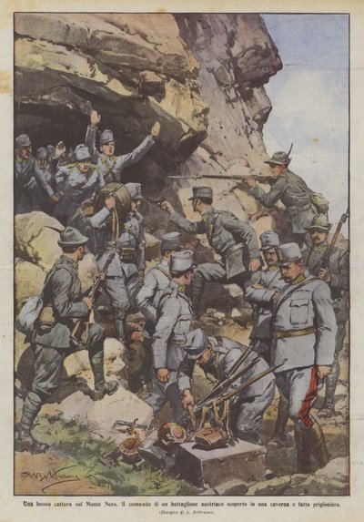 Ein guter Fang auf dem Monte Nero, das Kommando eines österreichischen Bataillons in einer Höhle entdeckt von Achille Beltrame