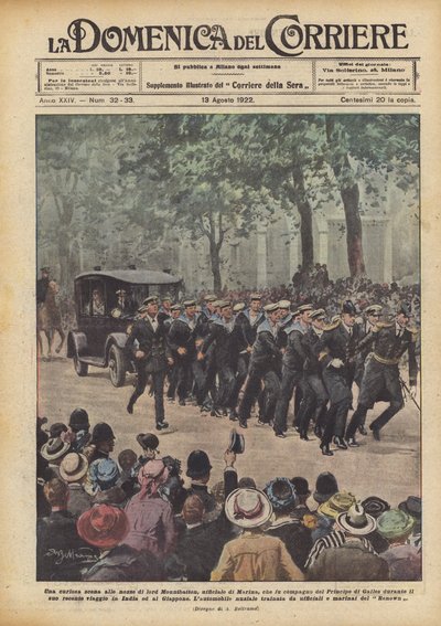Eine kuriose Szene bei der Hochzeit von Lord Mountbatten, Marineoffizier, der ein Gefährte des Prinzen war von Achille Beltrame