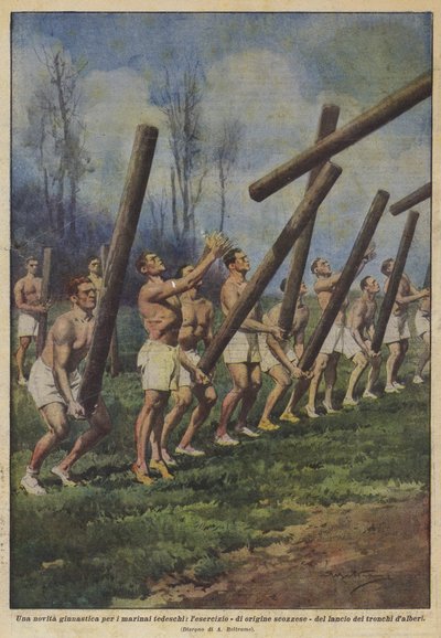 Eine neue Gymnastik für deutsche Matrosen, die schottische Baumstammwurf-Übung von Achille Beltrame