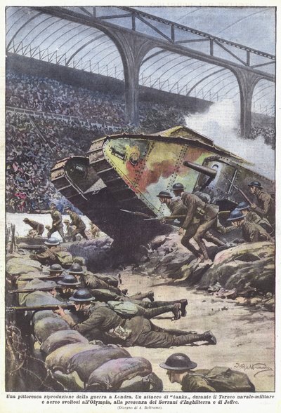 Eine malerische Darstellung des Krieges in London von Achille Beltrame