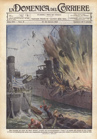 Eine Tragödie im Hafen von Piräus (Griechenland) von Achille Beltrame