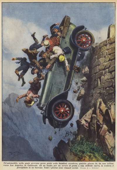 Ein Auto, in dem sieben Kinder saßen, fuhr vor einigen Tagen hinunter von Achille Beltrame