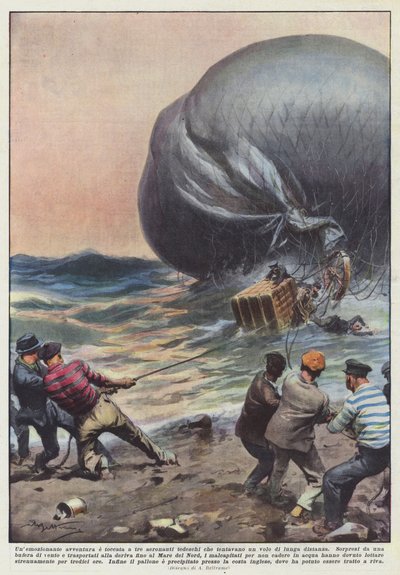 Ein aufregendes Abenteuer erlebten drei deutsche Aeronauten, die einen Langstreckenflug versuchten von Achille Beltrame