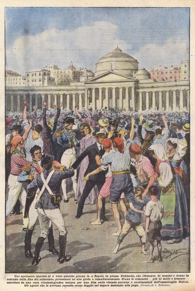 Ein ungewöhnliches Schauspiel wurde vor einigen Tagen auf der Piazza Plebiscito in Neapel gesehen, die überfüllt war von Achille Beltrame