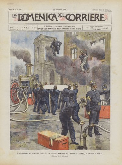 V. Kongress der italienischen Feuerwehrleute, das große Manöver in der Arena von Mailand am vergangenen Sonntag von Achille Beltrame