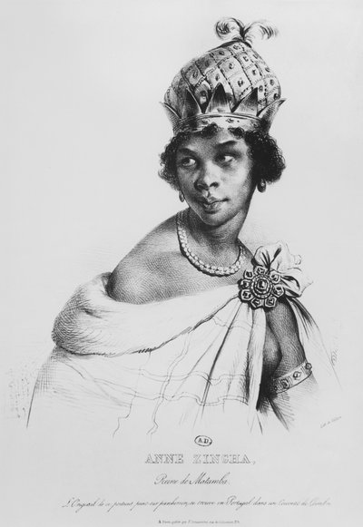 Ann Zingha, Königin von Matamba, gedruckt von Fancois le Villain, ca. 1830 von Achille Devéria