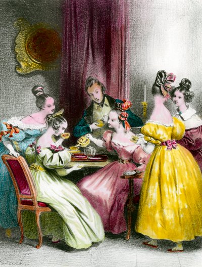 Ein Nachmittag im Salon de Thé während der Restauration (19. Jahrhundert) von Achille Devéria