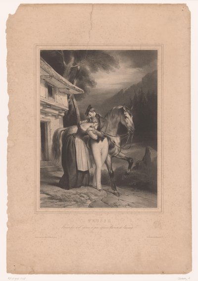 Preußischer Soldat verabschiedet sich von seiner Frau (Liefdesparen uit verschillende landen) von Achille Devéria