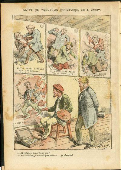 Illustration von Achille Lemot (1846-1909) in Le Pelerin, 20/05/06 - Reihe historischer Gemälde - Anarchist Anarchismus, Radikalismus, Kunst, Revolution, Opportunismus, Unsicherheit, Sozialismus - Maler Künstler von Achille Lemot