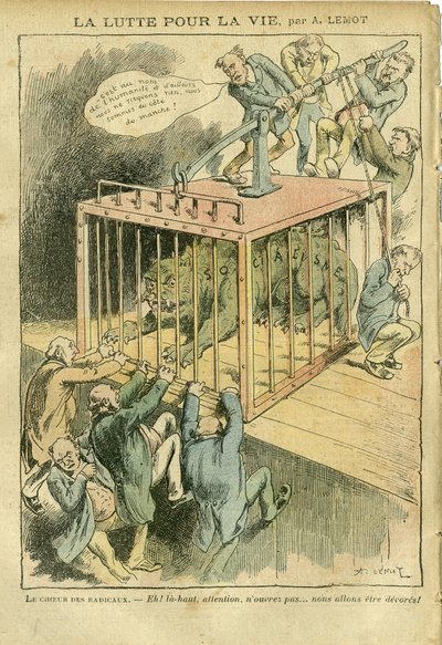 Illustration von Achille Lemot in Le Pelerin, 21/04/07 - Der Kampf ums Leben - Sozialismus, Radikal-Sozialismus - Animalisierung von Achille Lemot