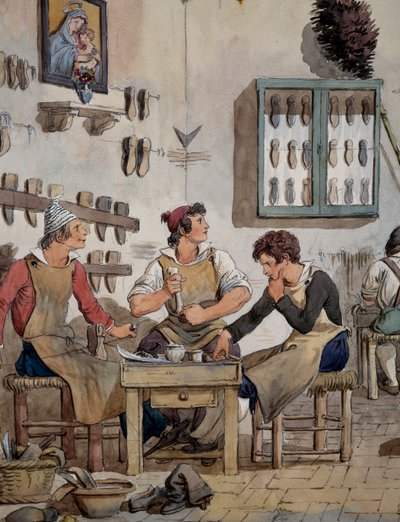 Innenansicht einer Schusterwerkstatt von Achille Pinelli
