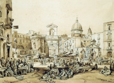 Porta Capuana in Neapel, von Achille Vianelli, Sepia von Achille Vianelli