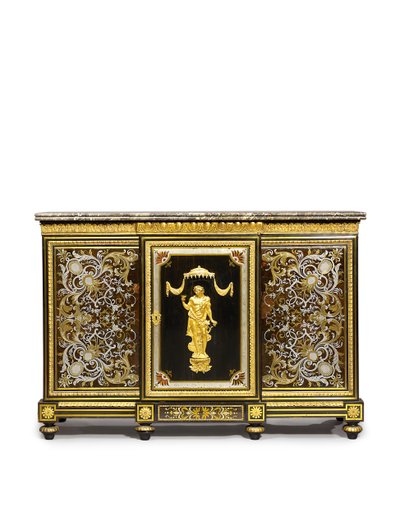 Louis XVI Seitenkommode, in Auftrag gegeben von dem Marchand-Mercier Claude-Francois Julliot, mit Louis XIV Marketerie-Paneelen, ca. 1775-1800 von Adam (attr. to) Weisweiler