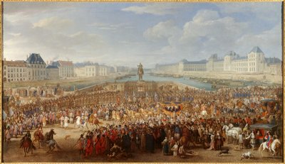 König Ludwig XIV. überquert die Pont Neuf in seiner Kutsche von Adam Frans van der Meulen