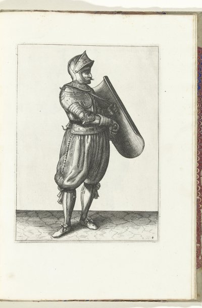 Die Übung mit dem Targe und Rapier: Der Soldat hält den Targe etwas nach vorne, um das Rapier ziehen zu können, 1618 (Serie) von Adam van Breen