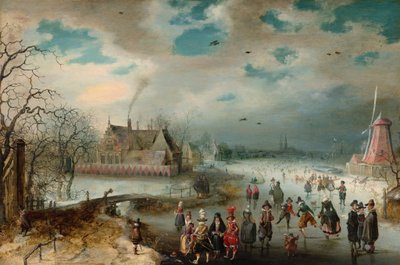Schlittschuhlaufen auf dem zugefrorenen Amstel-Fluss, 1611 von Adam van Breen