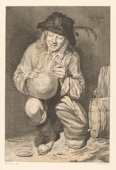 Junge mit einem Krug vor einem Weinfass von Adam von Bartsch