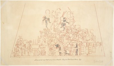 Abzeichnung eines Wandgemäldes aus dem südlichen Gewölbe, innere Kammer, Oberer Tempel der Jaguare, Chichen Itza, Mexiko von Adela Breton