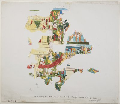 Wandmalerei aus einer Gruft in einer großen Kammer im Casa de Monjas, Chichen Itza, Yucatan, Mexiko von Adela Breton
