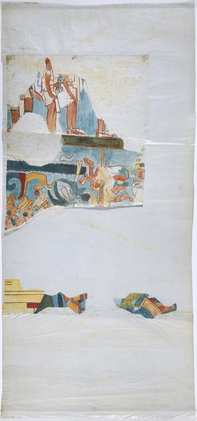 Aquarell auf Leinenpapier, Nachzeichnung eines Wandgemäldes aus einem Gewölbe in einer großen Kammer, Casa de Monjas, Chichen Itza, Mexiko von Adela Breton