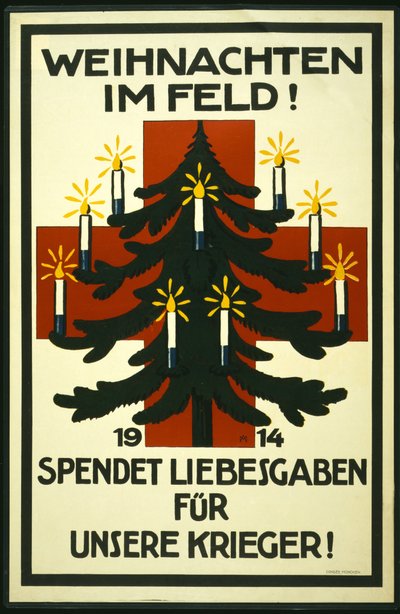 Weihnachtskampagne des Deutschen Roten Kreuzes mit der Bitte um Pakete für die Frontsoldaten, veröffentlicht in München von Adolf Munzer