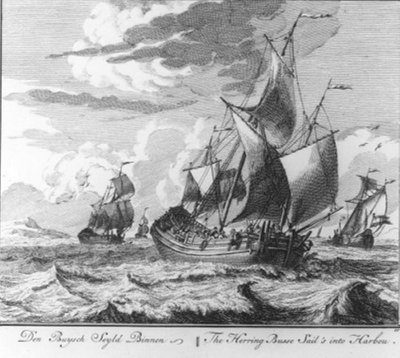„Die Heringsbüse läuft ein“ (Nr. 10 aus der Serie über den Heringsfang) von Adolf van der Laan