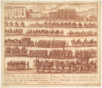 Einzug des Prinzen von Sachsen mit seiner Frau in Dresden am 2. September 1719, ca. 1700-1755 von Adolf van der Laan
