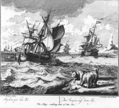 "Seylen uyt het ijs" (Nr.14 aus der Serie Walvisvaart) von Adolf van der Laan