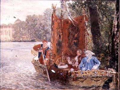 Flussfahrt in Rheinsburg, 1860 von Adolph Menzel