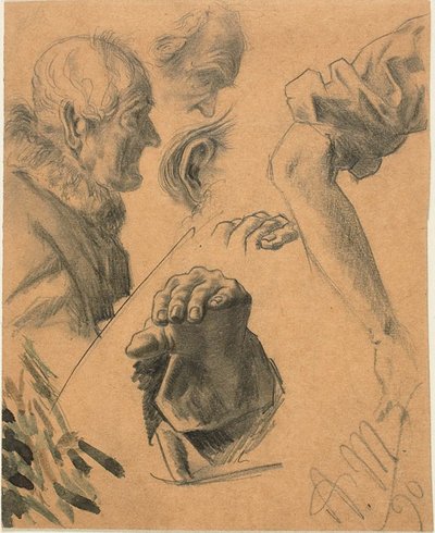 Skizzen von Händen, Armen und Köpfen von Adolph Menzel