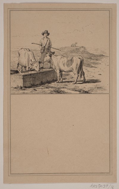 Die Kuh beim Tränken. Nr. 15 in Chr. Winther und M. Rørbye, "25 Bilder für kleine Kinder" von Johan Adolph Kittendorff