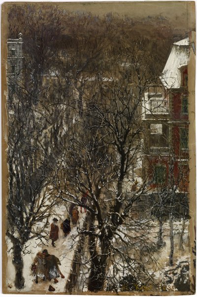 Aschermittwoch - Straße nach dem Karneval / Aschermittwochmorgen in der Hildebrandschen Privatstraße zu Berlin von Adolph Menzel