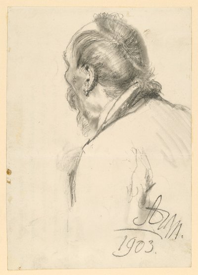 Brustbild eines bärtigen Mannes nach links, halb in Rückenansicht von Adolph Menzel